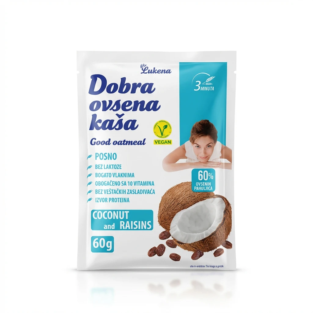 Dobra ovsena kaša kokos i suvo grožđe 60 g biotacka prodavnica zdrave hrane