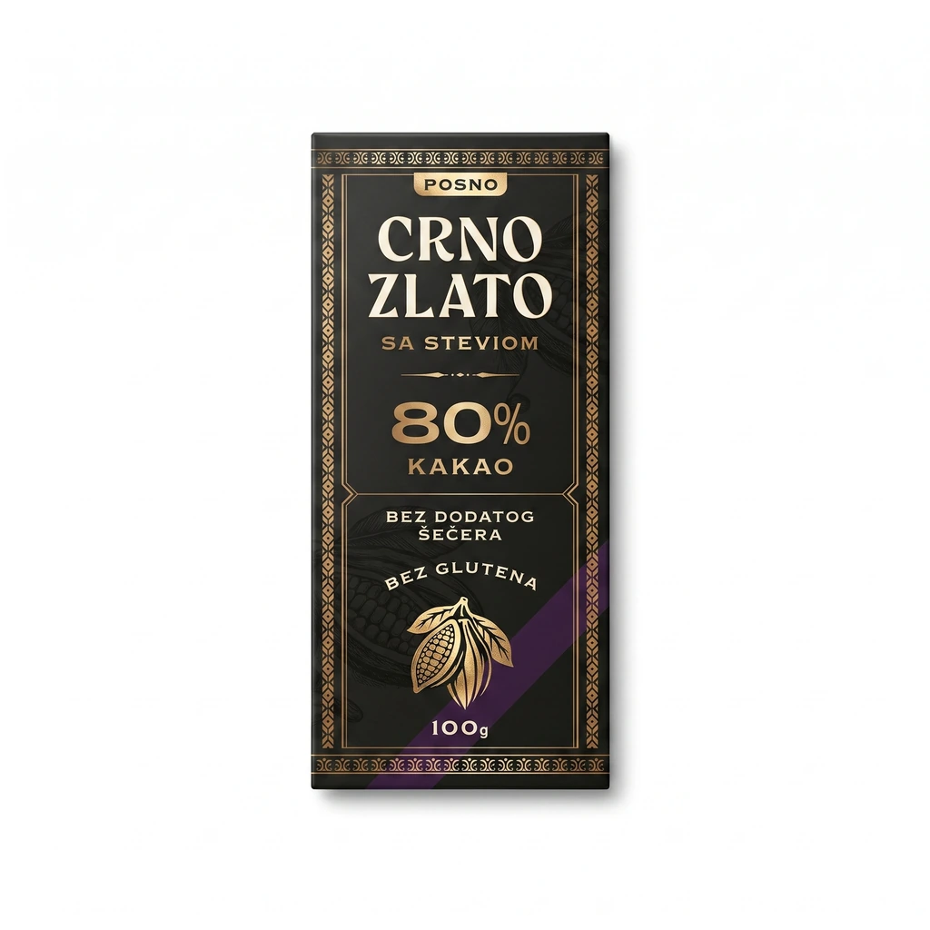 Čokolada 80% kakao sa stevijom 100 g Crno Zlato biotacka prodavnica zdrave hrane